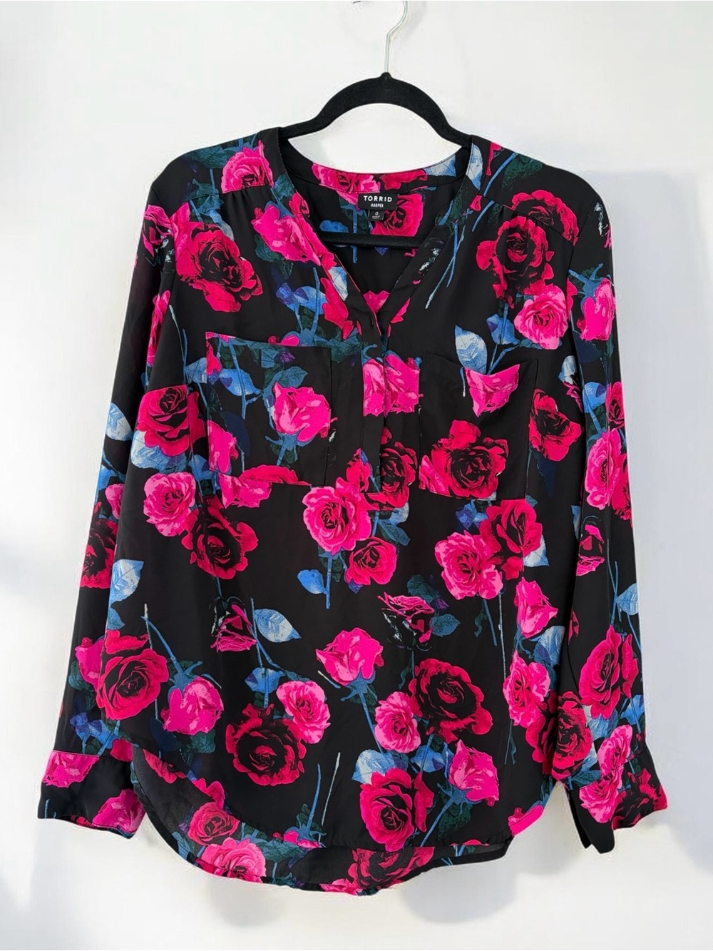 Torrid Plus Size Harper Pink and Black Floral Blouse